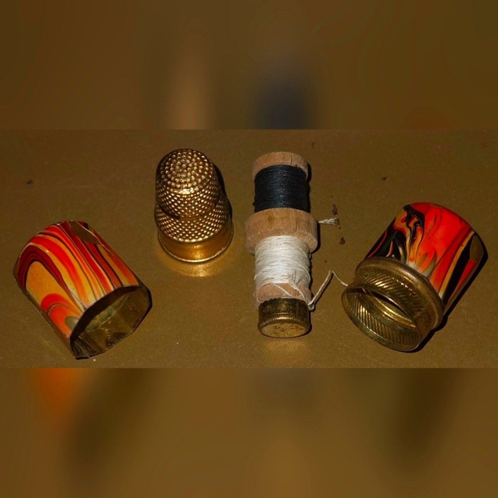Vintage enamel on brass sewing kit
